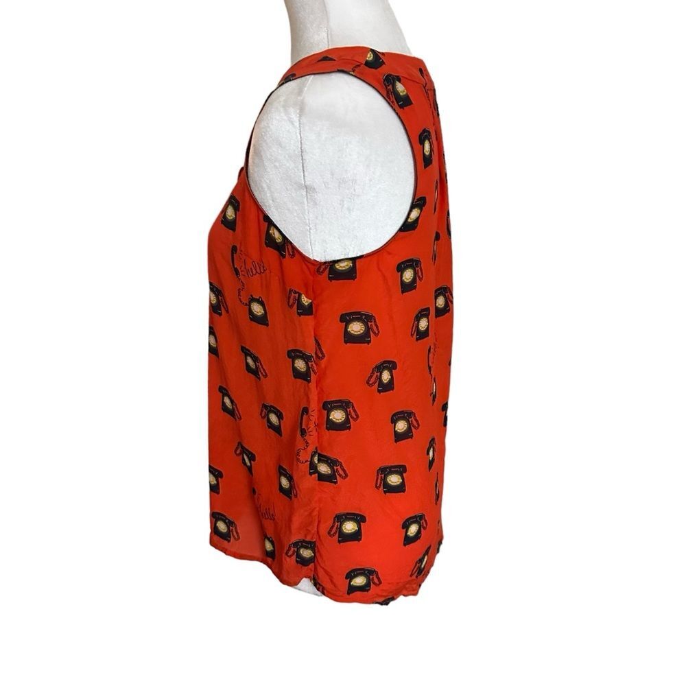 Anthropologie Maeve 52 Conversations Vintage Telephones Blouse 2 100% Silk - Picture 4 of 9